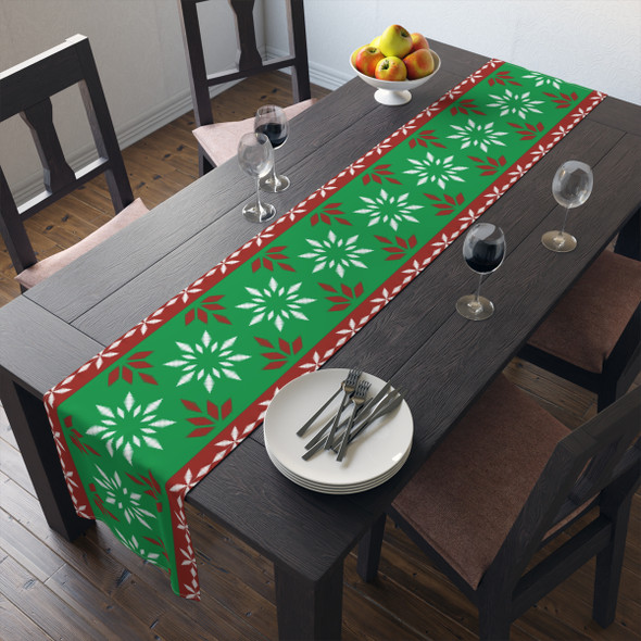 Traditional Christmas Pattern in Green and Red Table Runner (Cotton, Poly)