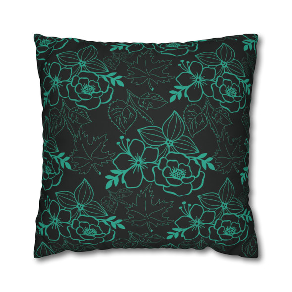 Black and Teal Floral Throw Pillow Cover| Super Soft Polyester Accent Pillow