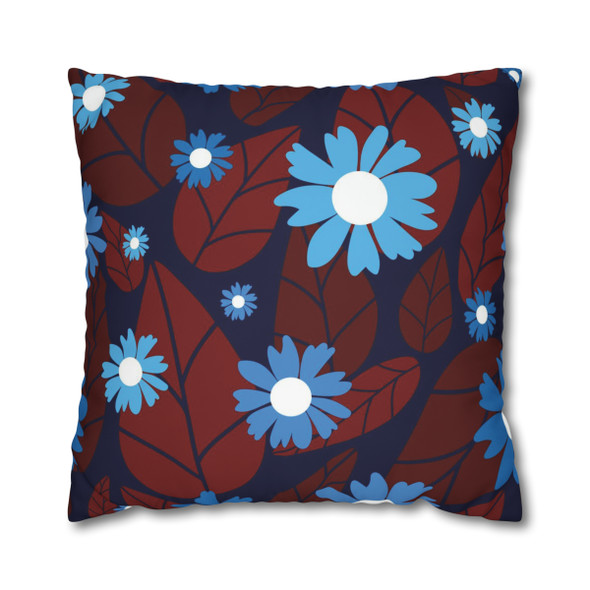 Vivid Blue and Burgundy Floral Throw Pillow Cover| Super Soft Polyester Accent Pillow