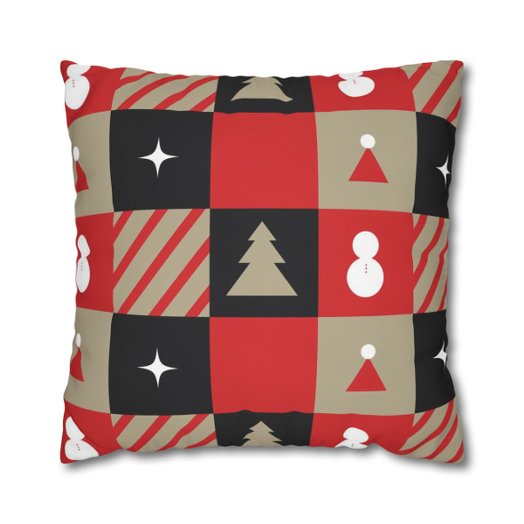 Checkerboard Style Christmas Throw Pillow Cover| Black, Red, Beige| Super Soft Polyester Accent Pillow