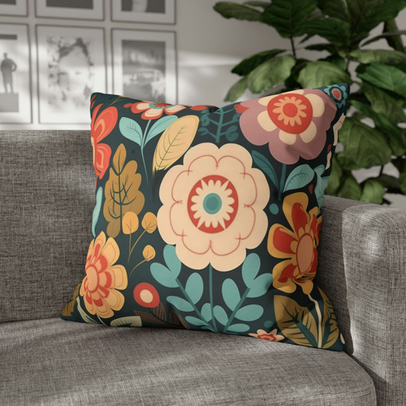 Folk Art Flowers Design Throw Pillow Cover| Easter Decor| Super Soft Polyester Accent Pillow