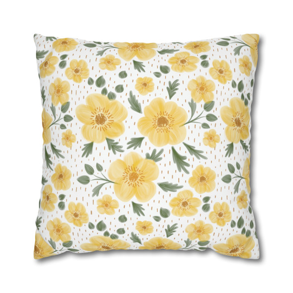 Yellow Spring Floral Design Throw Pillow Cover| Easter Decor| Super Soft Polyester Accent Pillow