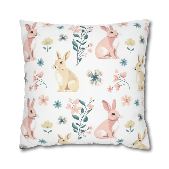 Cute Spring Bunnies Easter Design Throw Pillow Cover| Easter Decor| Super Soft Polyester Accent| Baby Shower Gift| Nursery Pillow