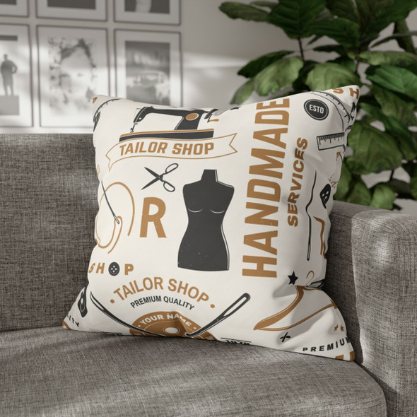 Vintage Tailor's Signage Throw Pillow Cover| Sewing Enthusiast Home Decor