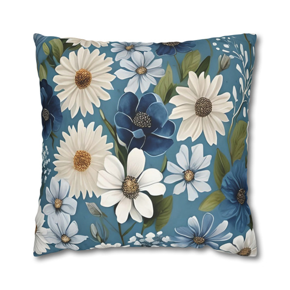 Blue Floral Watercolor Design Throw Pillow Cover| Retro Home Decor| Super Soft Polyester Accent| Unique Housewarming Gift