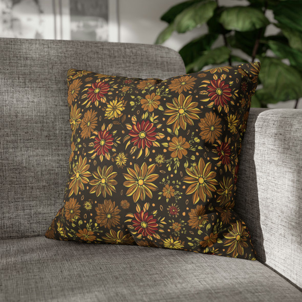 Brown Retro Floral Design Throw Pillow Cover| Retro Home Decor| Super Soft Polyester Accent| Unique Housewarming Gift