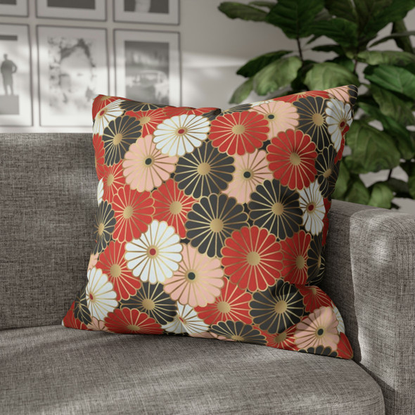 Red Gold Oriental Floral Design Throw Pillow Cover| Retro Home Decor| Super Soft Polyester Accent| Unique Housewarming Gift