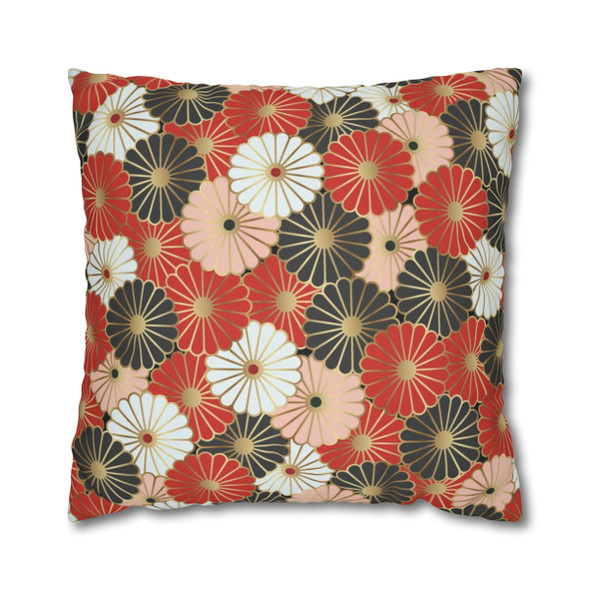 Red Gold Oriental Floral Design Throw Pillow Cover| Retro Home Decor| Super Soft Polyester Accent| Unique Housewarming Gift