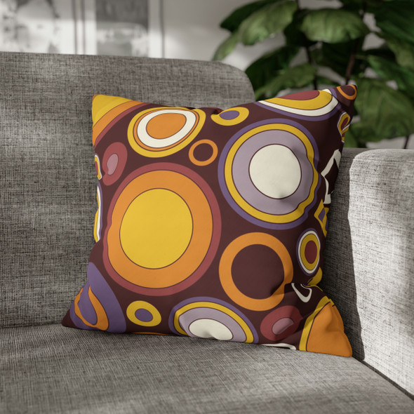 Retro Groovy Circle Pattern Throw Pillow Cover| Warm Colors| Retro Home Decor| Super Soft Polyester Accent| Unique Housewarming Gift