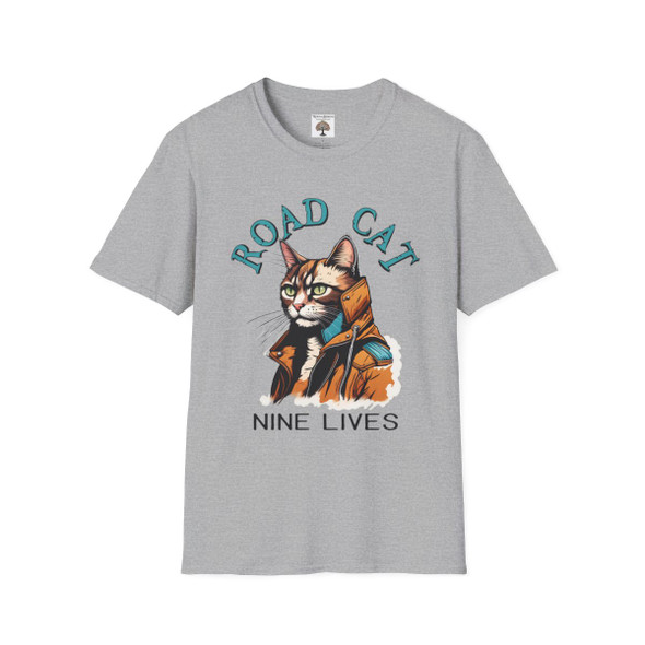 Road Cat Unisex Softstyle T-Shirt| Super Soft Gildan Shirt| Unique Shirt Makes Unique Gift| Cool Cat Nine Lives
