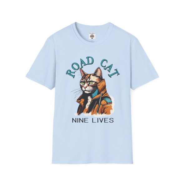 Road Cat Unisex Softstyle T-Shirt| Super Soft Gildan Shirt| Unique Shirt Makes Unique Gift| Cool Cat Nine Lives