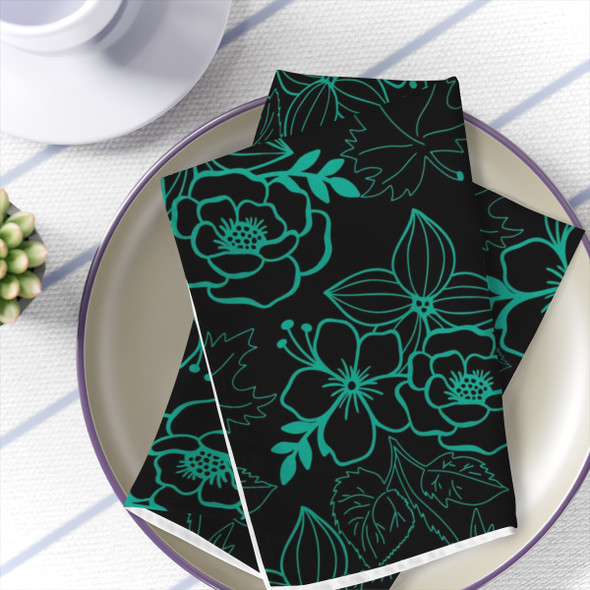 Black and Teal Floral Design Napkin Set