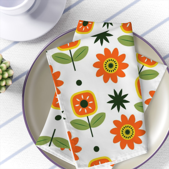 Cute Orange Floral Pattern Design Napkin Set