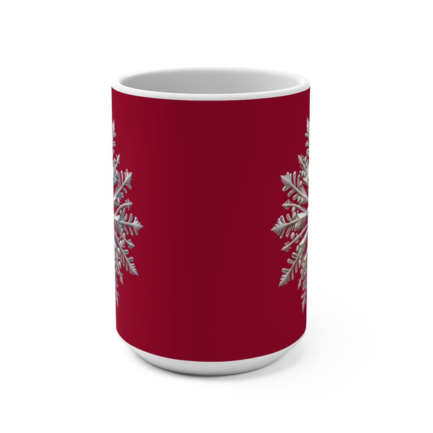 Silver Snowflake on Deep Red Mug 15oz|3D Design Snowflake| Coffee Tea Cocoa| Unique Cup Mug| Gift Idea