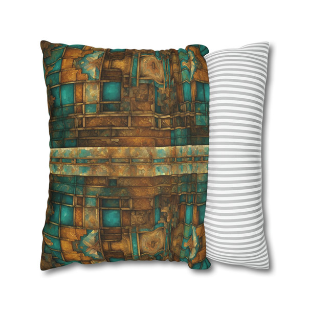 Antique Mosaic Style Turquoise and Bronze Throw Pillow Cover| Throw Pillows | Living Room, Bedroom, Dorm Room Pillows