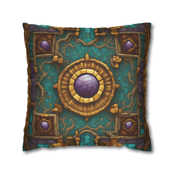 Fantasy Mosaic Turquoise, Ochre, and Purple Style Throw Pillow Cover| Throw Pillows | Living Room, Bedroom, Dorm Room Pillows