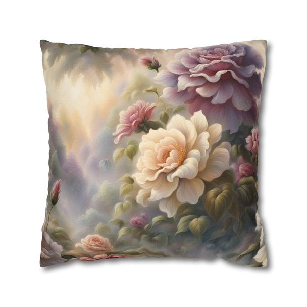 Pillow Case Fantasy Floral Flowers Berry and Cream Throw Pillow| Fantasy Floral Throw Pillows | Living Room, Bedroom, Dorm Room Pillows