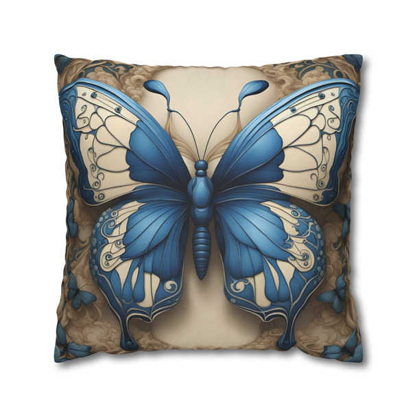 Pillow Case Butterfly in Blue and Cream Throw Pillow| Butterfly Art Nouveau Throw Pillows | Living Room, Nursery, Bedroom, Dorm Room Pillows