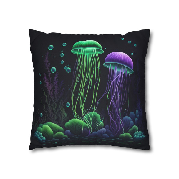 Pillow Case Glowing Jellyfish in Green and Purple Throw Pillow| Nautical Throw Pillows| Ocean Theme| Living Room, Bedroom, Dorm Room Pillows
