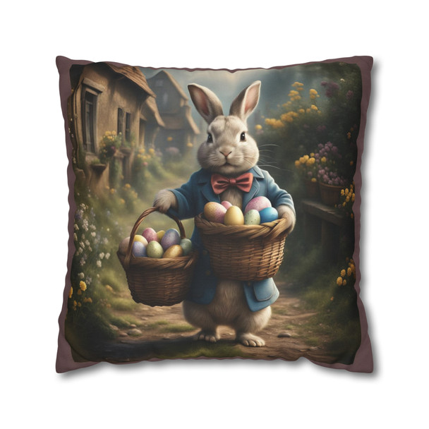 Pillow Case Alfred Easter Bunny With Baskets of Eggs Throw Pillows| Alfred Rabbit Throw Pillow | Living Room, Nursery, Bedroom, Dorm Pillows