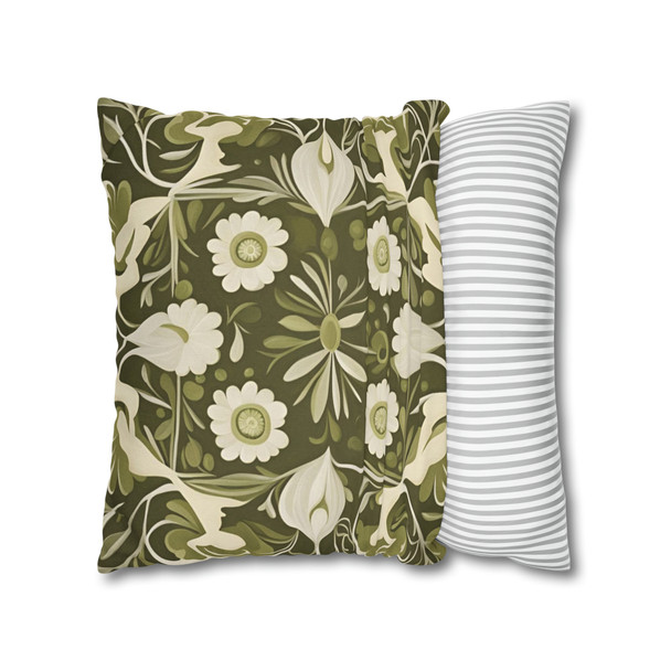 Pillow Case Folk Art Floral Olive Green Throw Pillows| Olive Green Folk Art Throw Pillow | Living Room, Nursery, Bedroom, Dorm Room Pillows