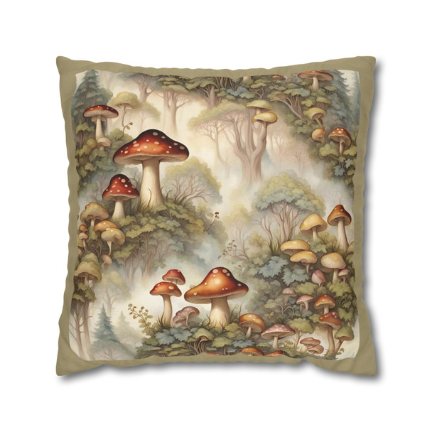 Magical Woodland Mushroom Throw Pillow Sage Trim| William Morris Inspired| Cottagecore Toile
