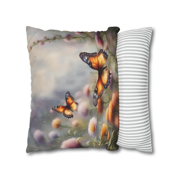 Pillow Case Butterfly Field Throw Pillow| Orange Butterflies and Wildflowers Throw Pillows Cover| Sofa Couch Pillow Cushion| Living Room 