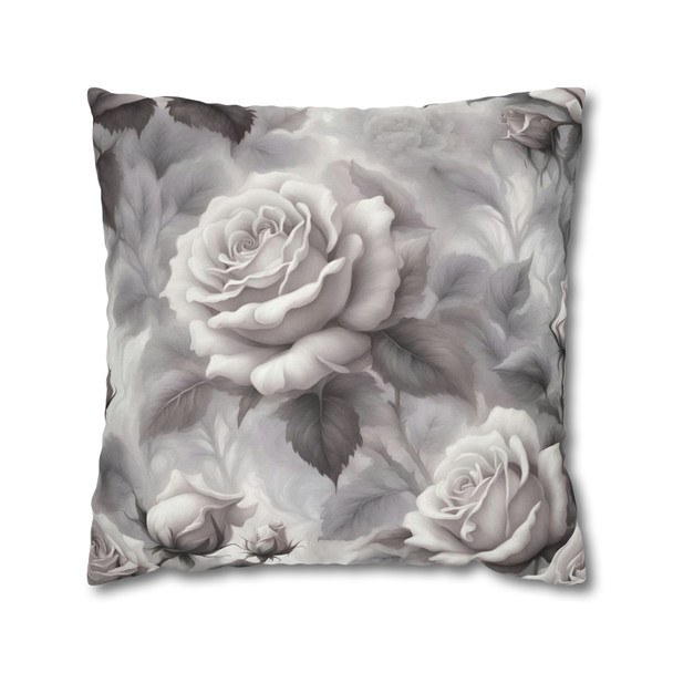 Pillow Case Gray Rose Throw Pillow| Throw Pillows | Living Room, Bedroom, Dorm Room Pillows