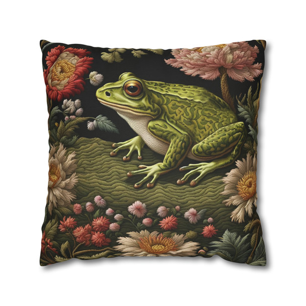 Pillow Case Woodland Frog Throw Pillows| William Morris Embroidery Style Throw Pillow | Spring Cottagecore | Living Room, Dorm Room Pillows