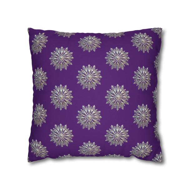 Pillow Case Silver Snowstorm in Deep Purple Throw Pillow| Sterling Silver Snowflakes Throw Pillows | Living Room, Bedroom, Dorm Pillows