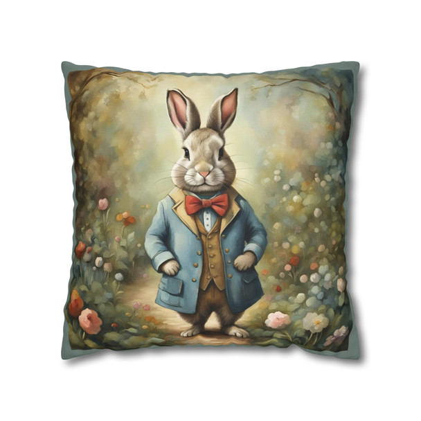 Pillow Case Garden Rabbit Easter Throw Pillow| Old World Style Easter Bunny Throw Pillows | Living Room, Bedroom, Dorm Room Pillows