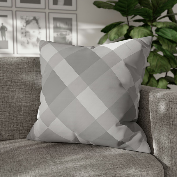 Gray Plaid Pattern Throw Pillow Cover| Super Soft Polyester Accent Pillow