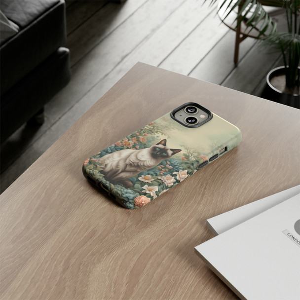 Siamese Cat on a Misty Morning Tough Cell Phone Case| iPhone, Samsung Galaxy and Google Pixel Devices |Glossy or Matte Options