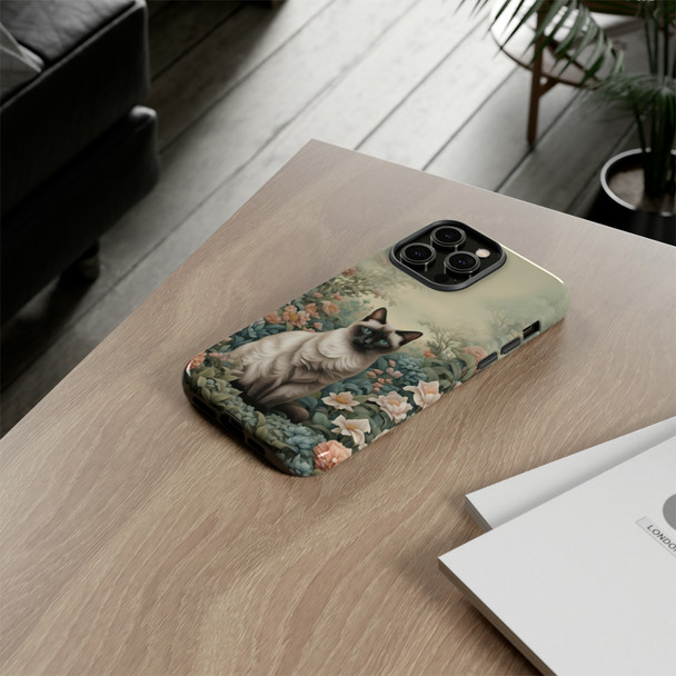 Siamese Cat on a Misty Morning Tough Cell Phone Case| iPhone, Samsung Galaxy and Google Pixel Devices |Glossy or Matte Options