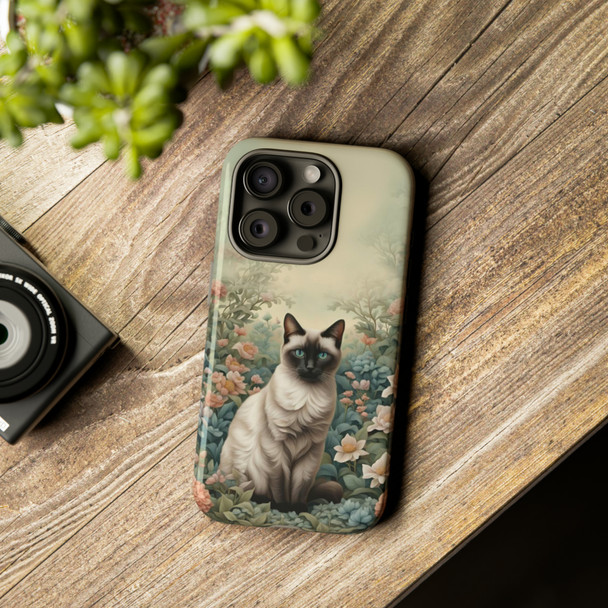 Siamese Cat on a Misty Morning Tough Cell Phone Case| iPhone, Samsung Galaxy and Google Pixel Devices |Glossy or Matte Options