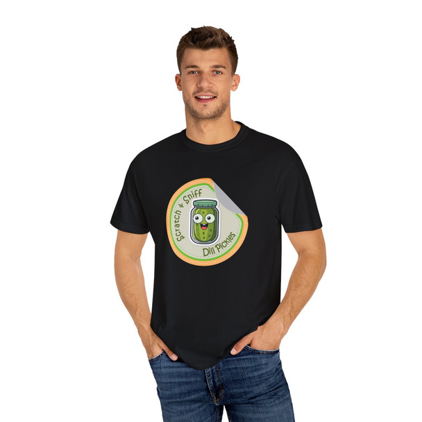 Dill Pickles Scratch and Sniff Sticker T Shirt| 90's Nostalgia Tee| Comfort Colors| Unisex Garment-Dyed T-shirt