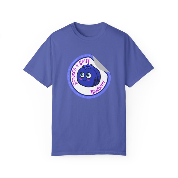 Blueberry Scratch and Sniff Sticker T Shirt| 90's Nostalgia Tee| Comfort Colors| Unisex Garment-Dyed T-shirt