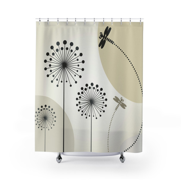 Dragonfly and Dandelion Design Shower Curtain | Polyester Shower Curtains| Bathroom Decor| 