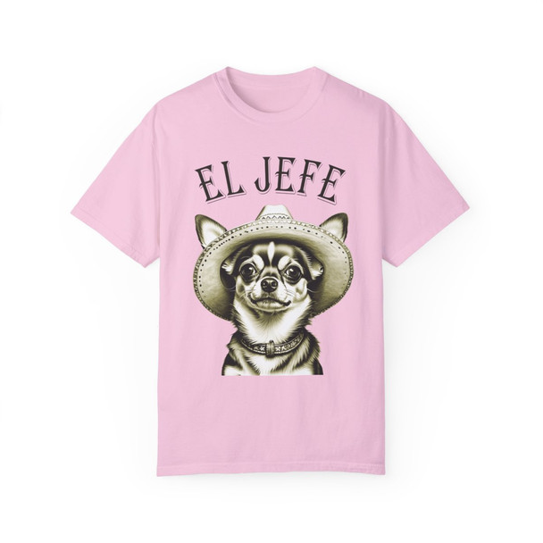 El Jefe The Boss Funny T Shirt| Chihuahua Sombrero| Comfort Colors Unisex Tee| Retro 90s Vintage Design| Large Print| Novelty Shirt 80's Tee
