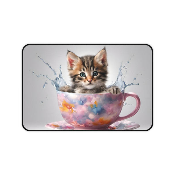 Adorable Kitten in Teacup Desk Mat Mouse Pad 12 x 18