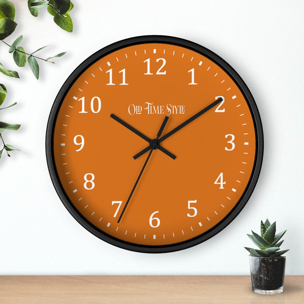 Pumpkin Orange Minimalist Wall Clock, Wooden Frame, Old Time Style, Simplistic, Trendy, Elegant, Stylish, Classic but Modern Look Clock