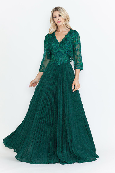 Lenovia 8341C Mothers Formal Gown With Matching Lace Jacket Hunter green