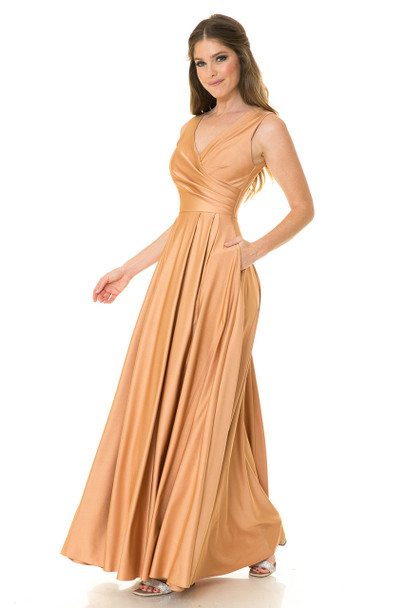 Lenovia 5242 Wrap Style Long Sleeveless Bridesmaid or Evening Gown  Mocha