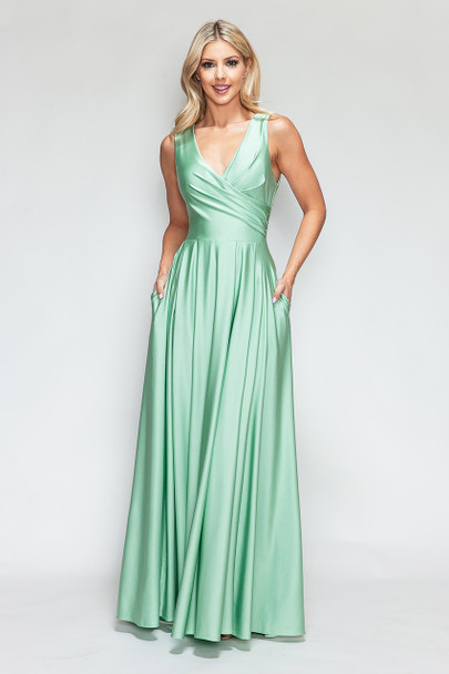 Lenovia 5242 Wrap Style Long Sleeveless Bridesmaid or Evening Gown  Sage green