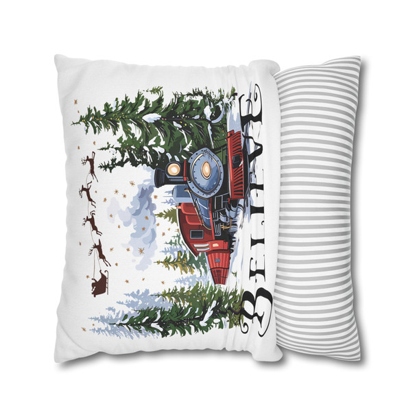 Believe Christmas Santa and Train Throw Pillow Cover | Magical Christmas| Living Room, Bedroom, Dorm Room Pillows