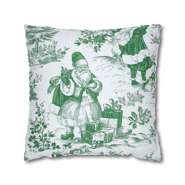 Vintage Green Santa Christmas Toile Throw Pillow Cover | Magical Christmas| Living Room, Bedroom, Dorm Room Pillows