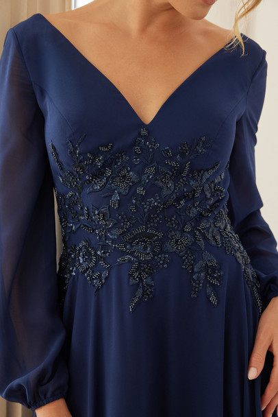 Nox Anabel ME128 Chiffon Mothers Gown|Long Sleeves|Embroidered Lace Bodice