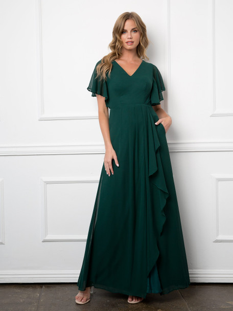 Eva USA 3442 Chiffon Bridesmaid Gown With Flutter Sleeves