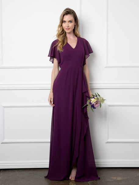 Eva USA 3442 Chiffon Bridesmaid Gown With Flutter Sleeves