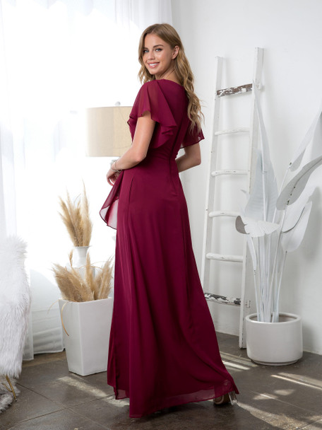 Eva USA 3442 Chiffon Bridesmaid Gown With Flutter Sleeves